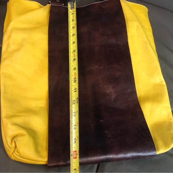 Marta Ray || Mustard Yellow and Leather Brown Tote Bag - Picture 9 of 15